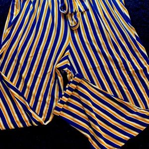 NO COMMENT Stripped Two Set Cinched-Waist Tie-Up Stretchy Pants/Jogger Material